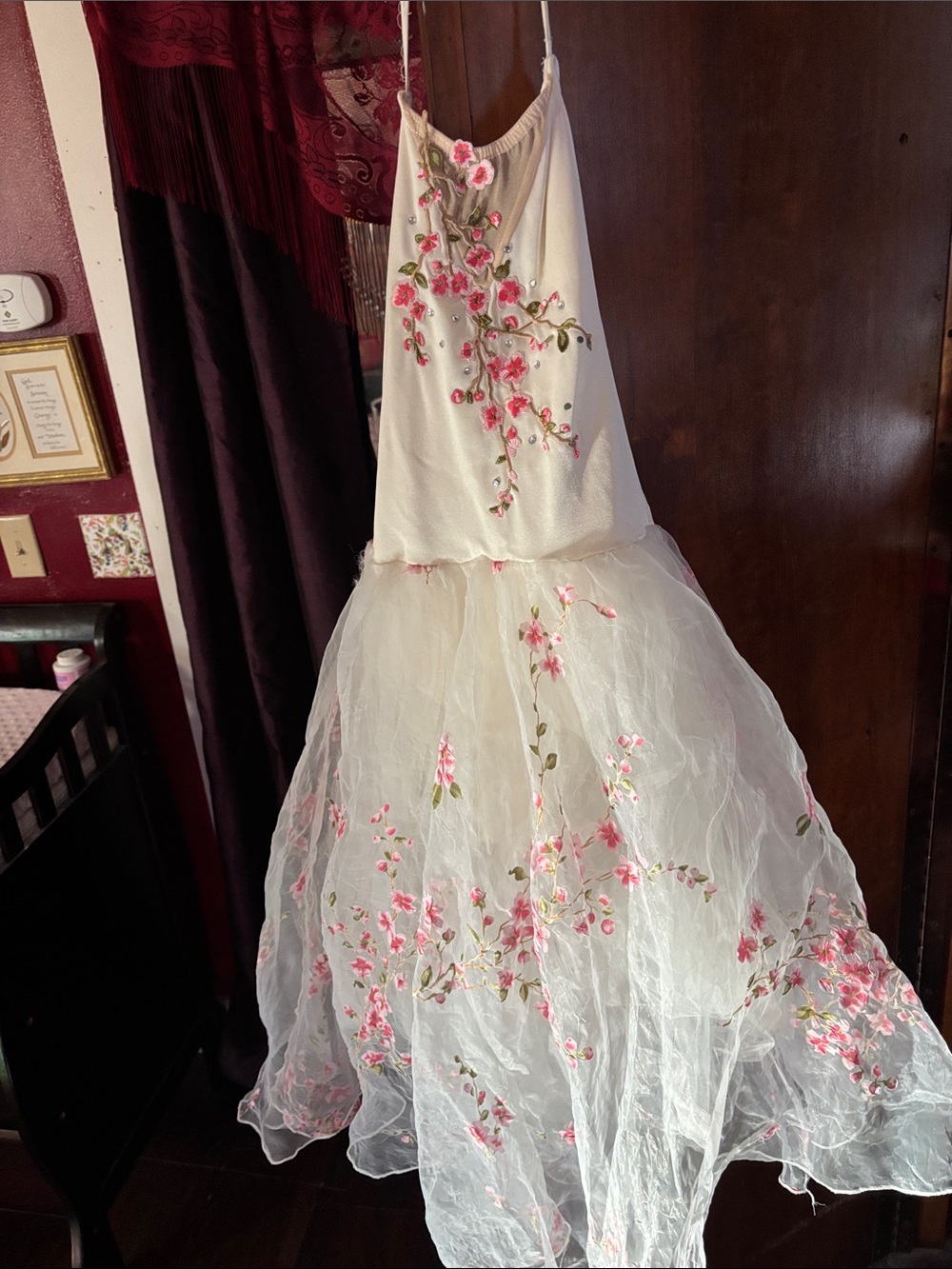 Ivory Floral Embroidered Spaghetti Strap ballet dress